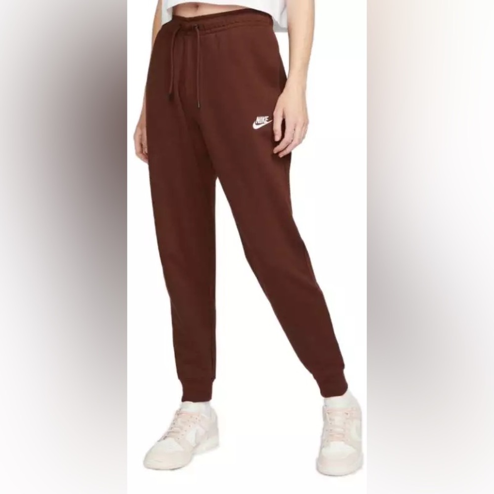 Nike Brown Swoosh Sweatpants jogger Athletic Fleece Maroon/White Size Small